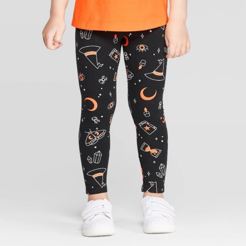 Toddler girls’ black printed leggings